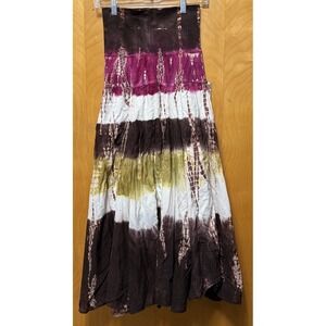 Solitaire Womens Pull On Multicolor Tie Dye Maxi Skirt Bohemian Sz Small